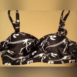 Woman's Size Medium Black Dinosaur Skeleton Bathing Suit Top From Modcloth